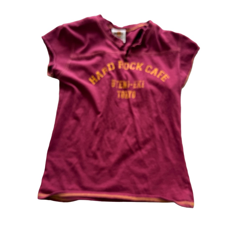 Hard Rock Cafe Tokyo Ueno-Eki Maroon Graphic Tee Rock Star 71 Jersey Top Womens